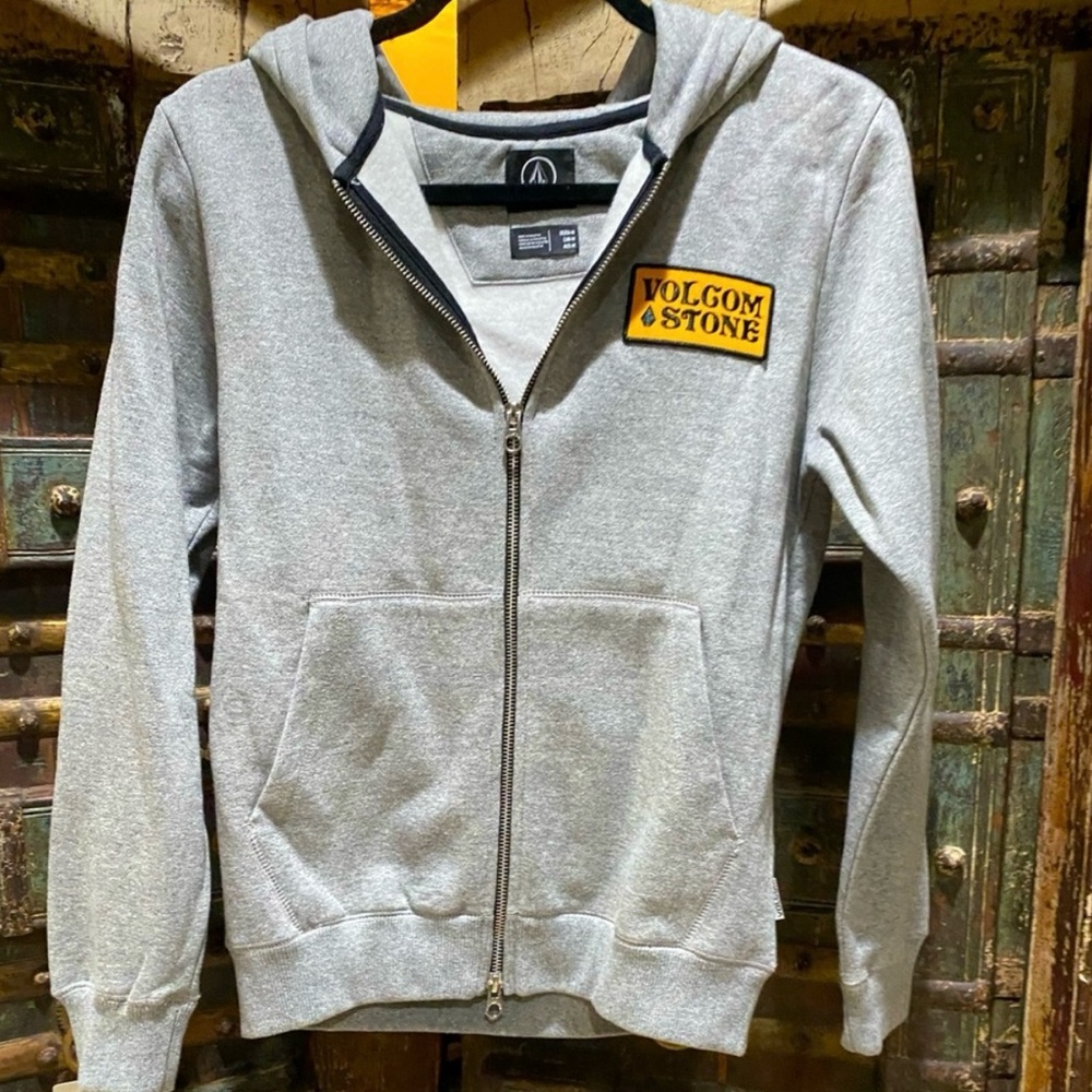 Volcom Stone gray zip up hoodie jacket sweater boys med let’s go board